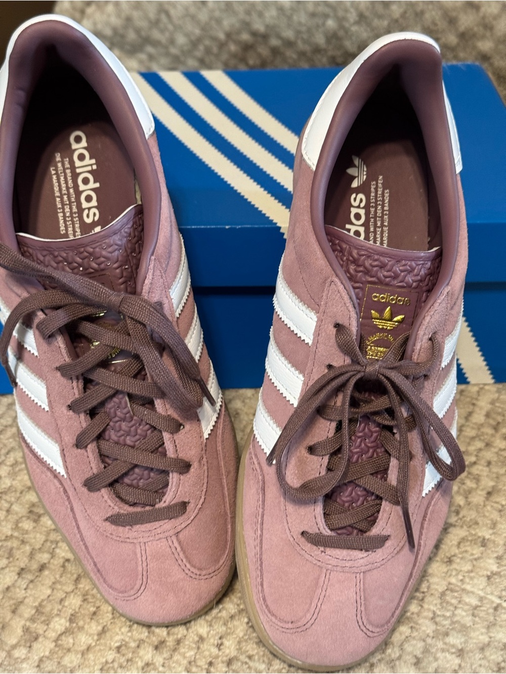 adidas Women’s Gazelle Suede Sneakers in Mauve Pink with White Stripes